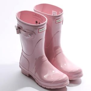 New HUNTER Original Short Gloss Light Pink Rain Boot Women's